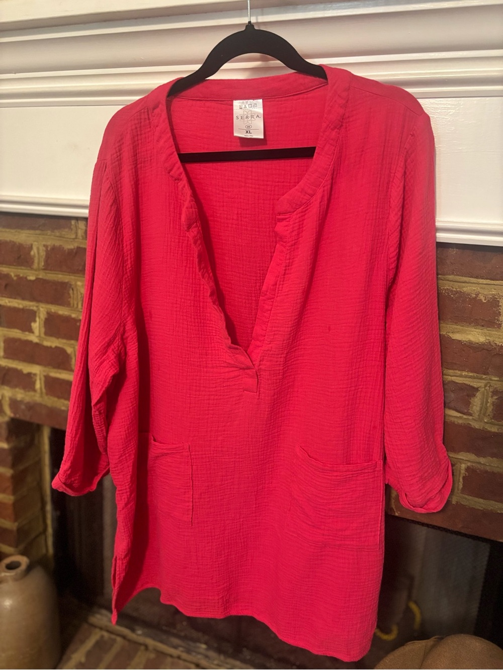 Hot pink swimsuit cover up with pockets